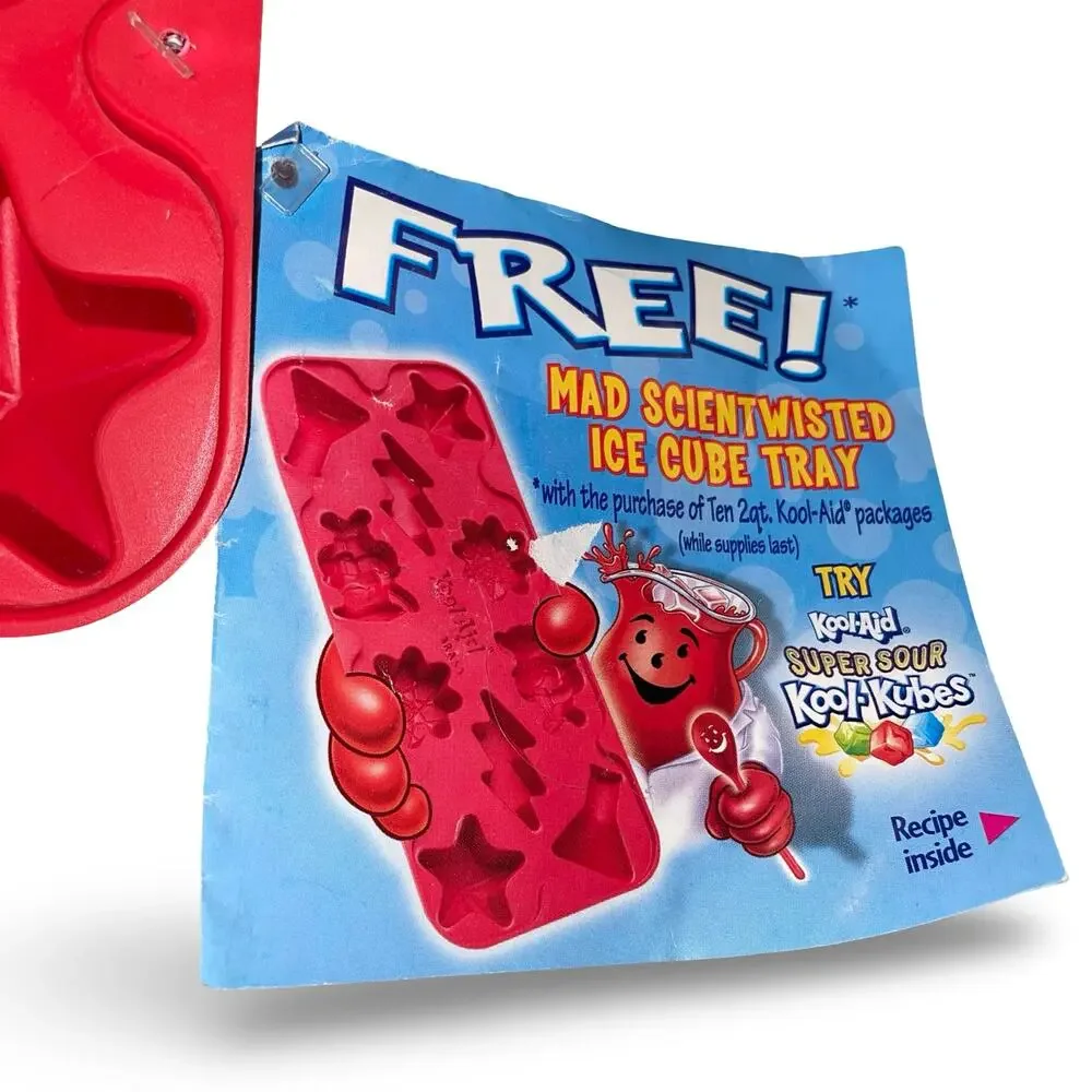 Kool-Aid Man Mad Scientwisted Red Plastic Ice Cube Tray Science Lab Shapes Lot 2